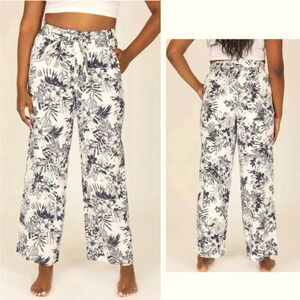 SOUND STYLE by Beau Dawson Linen Rayon Wide Leg Floral Pants size large